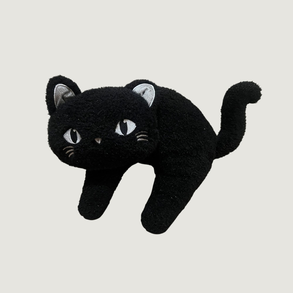 Black Cat Plush Pillow Halloween Goth Kawaii Spooky Stuffed Animal Decor 14.5in